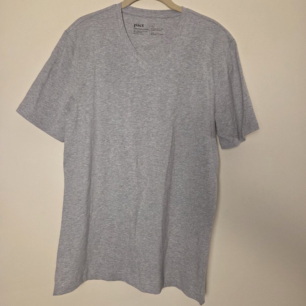 Pact Men's Softspun Essential V-Neck Tee in Heather Grey Size L Organic Comfort